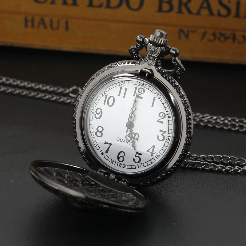 Reloj de bolsillo con diseño de calavera para hombre, pulsera masculina de cuarzo con temática de juego negro, cadena Steampunk, regalo de recuerdo