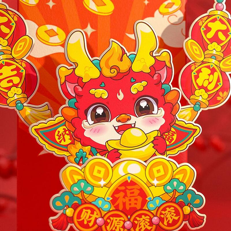Envelopes vermelhos do ano novo chinês, bolsos do dragão dos desenhos animados, pacotes de primavera, dinheiro do casamento, festival da sorte, hongbao, ano c2f0, 2024