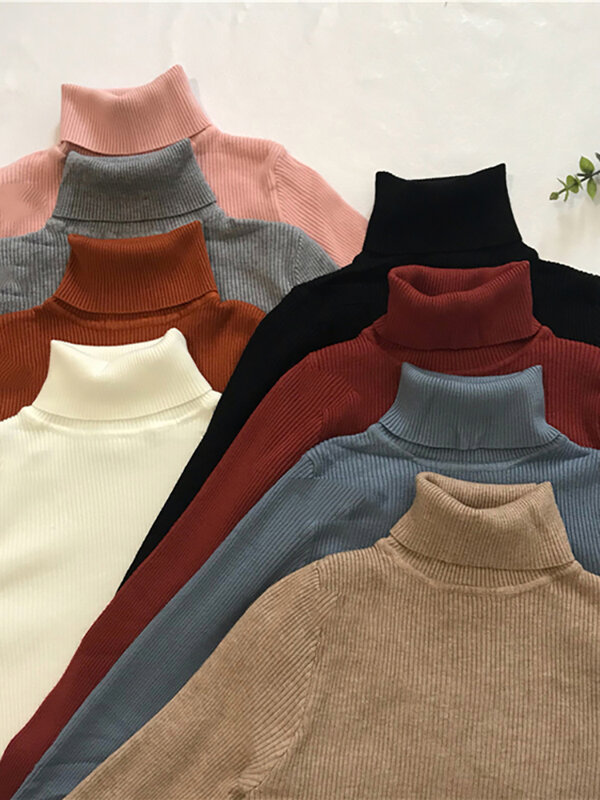 Suéter de cuello alto para mujer, Tops coreanos delgados, Jersey de punto, Hiver Truien, otoño e invierno, 2024
