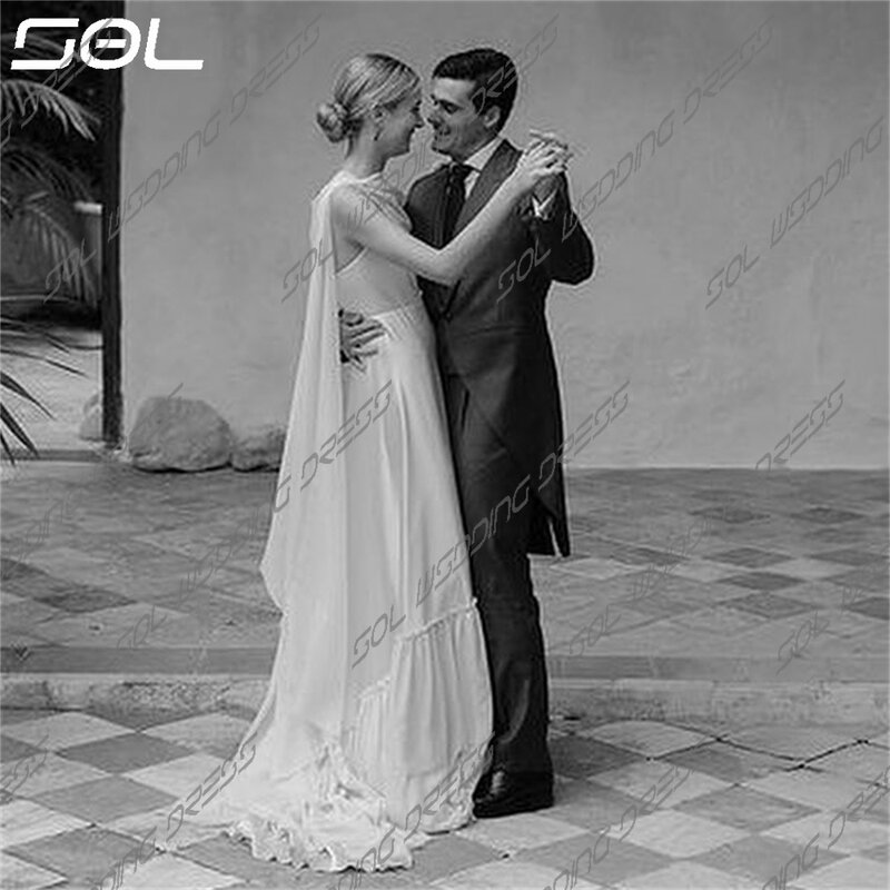 SOL-فساتين زفاف من الساتان المنسوج المرن ، أشرطة السباغيتي المثيرة ، فساتين زفاف بوهو بدون ظهر ، قابلة للفصل