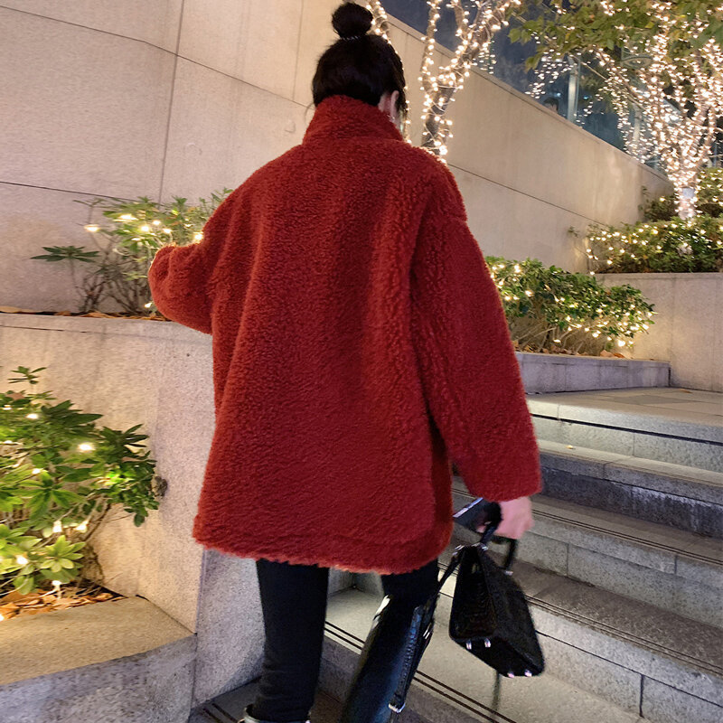 Парка женская с бархатным утеплителем из овечьей шерсти, универсальная свободная Студенческая верхняя одежда, теплая ленивая одежда, новинка 2023, зимняя модная теплая Мужская шикарная одежда