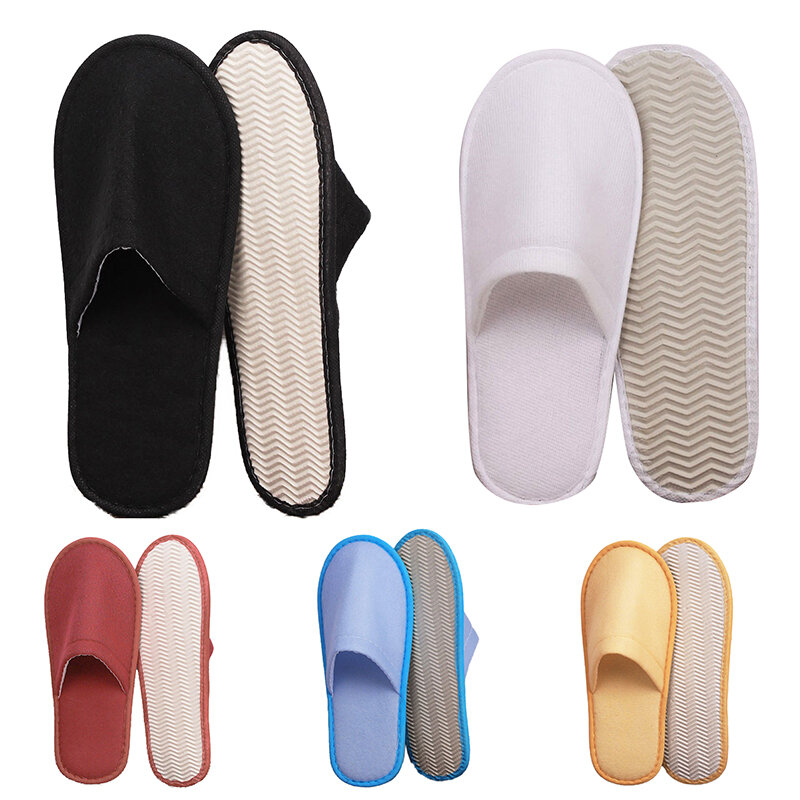 Zapatillas de felpa antideslizantes de un solo uso para Hotel, zapatillas de baño desechables blancas de alta calidad con punta cerrada, 1 par