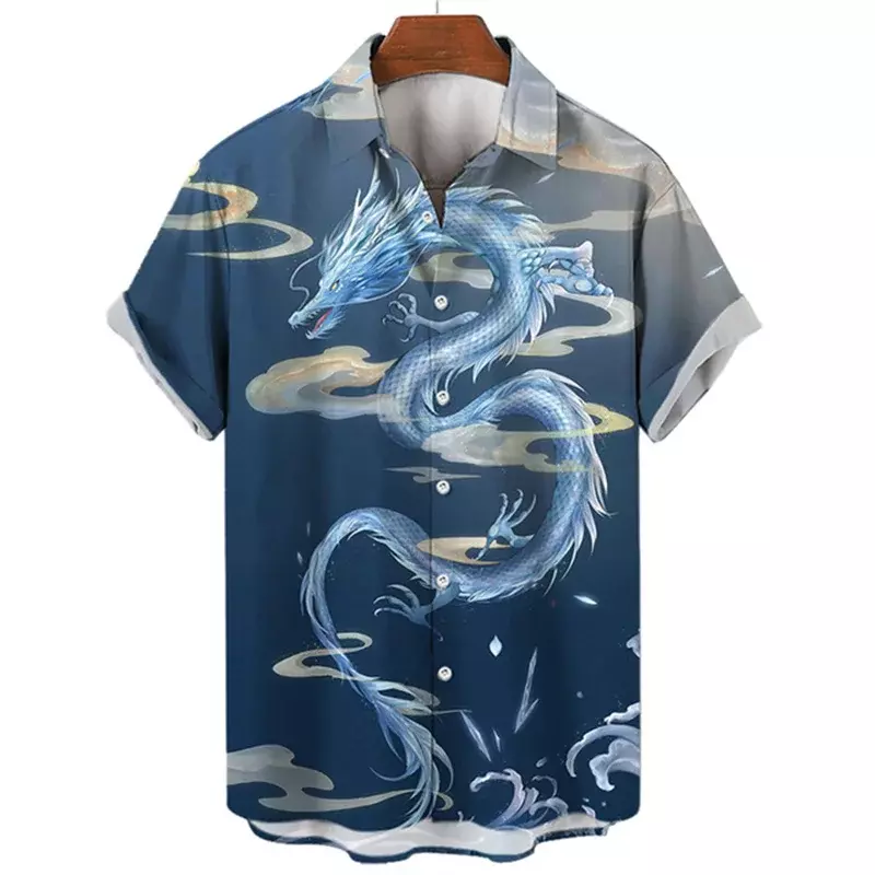 Camisa hawaiana Vintage para hombre, camisa de manga corta con patrón de dragón, informal, Social, ropa de calle de gran tamaño, novedad de verano, 2023
