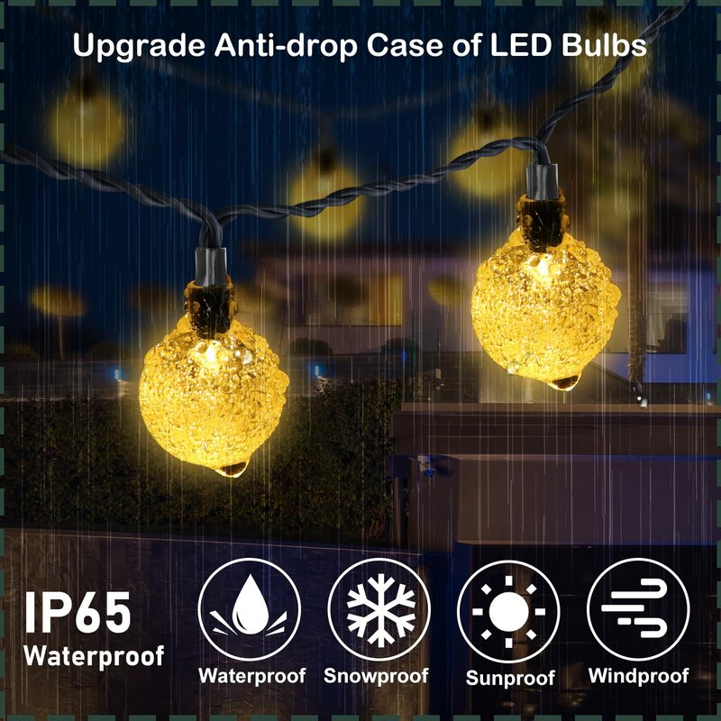 Guirnalda de luces LED solares para exteriores, decoración navideña impermeable, bola de cristal, guirnalda de hadas para acampar, lámpara de fiesta de jardín, 200