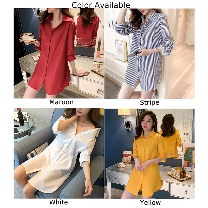 Durable High Quality New Practical Useful Dress Tops Shirts Soft Solid Color/Stripe Baggy Blouse Dress Buttons