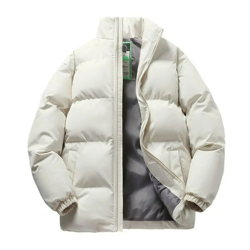 Jaqueta acolchoada unissex com gola e fechamento do zíper, casaco de algodão ao ar livre, proteção do pescoço, inverno