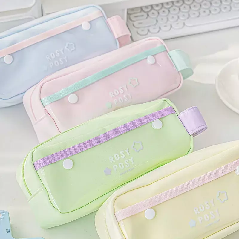 1 Piece Korean Fashion Pencil Case Candy Color Series Pencil Bag 2 Layer Soft Touch High Capacity Stationery Storage Bag Student