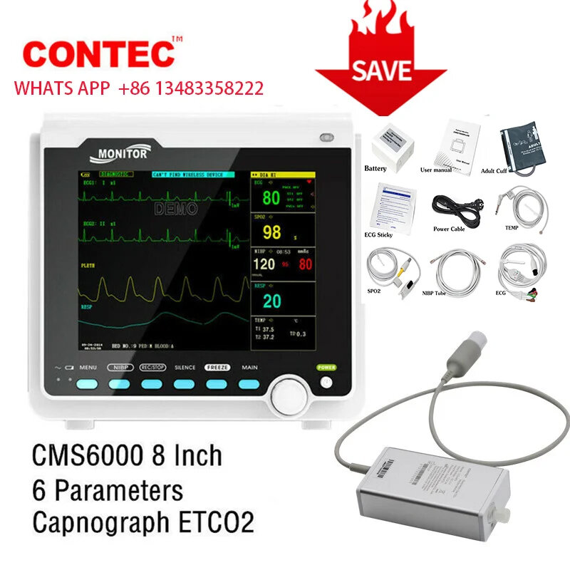 CONTEC-Monitor de pacientes neonatos CMS6000, dispositivo portátil veterinario, 6 parámetros, ECG, NIBP, RESP, SPO2, PR, TEMP, signos vitales