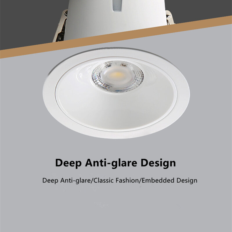 Embutida anti-reflexo LED COB Downlight, Lâmpada de teto regulável, Spot Light, Sala de estar e iluminação do quarto, 7W, 85-265V, 10W
