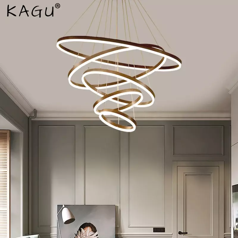 Lampu gantung Modern, lampu gantung cincin Led langit-langit lingkaran perlengkapan pencahayaan dalam ruangan loteng hitam ruang tamu dapur