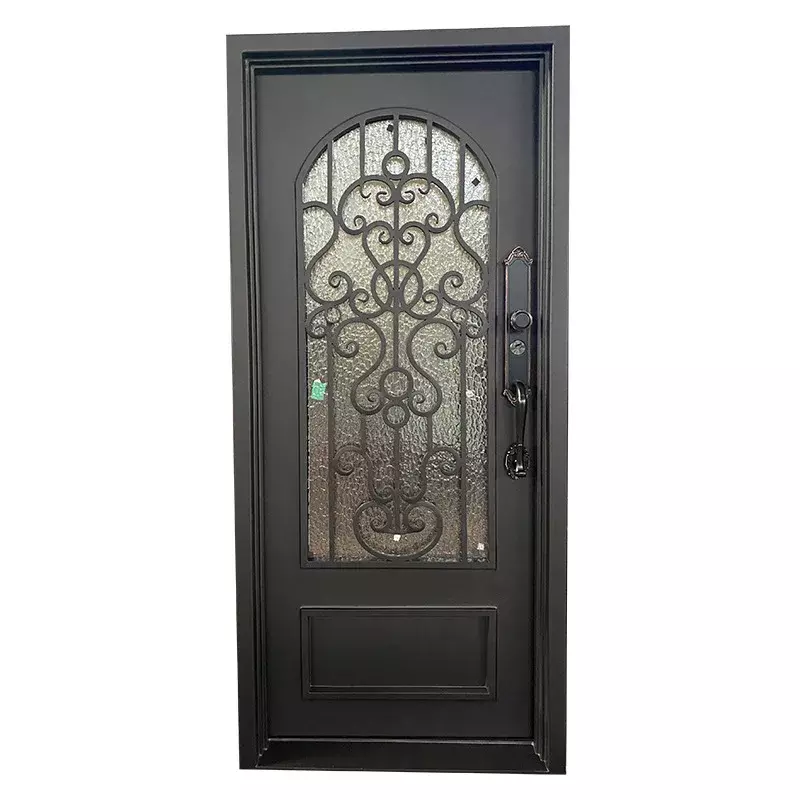 Luksusowe z jednego kawałka metalu bezpieczeństwa przednie drzwi wejściowe domu mieszkalnych willi zewnętrzne czarne kute drzwi wejściowe bezpieczeństwa projekt