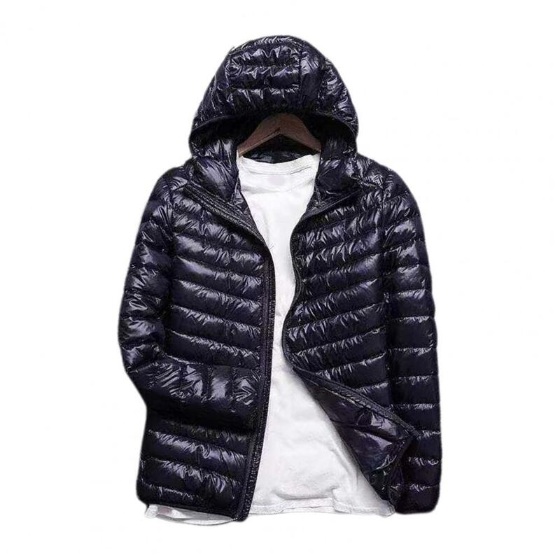 Abrigo de plumón ultraligero para hombre, chaqueta acolchada de algodón fino con cremallera, Color sólido, talla grande, ropa de calle para invierno