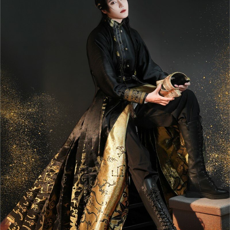 Czarna złota koszula w stylu narodowym Sanxingdui Hanfu, nowa chińska koszula dla mężczyzn i kobiet