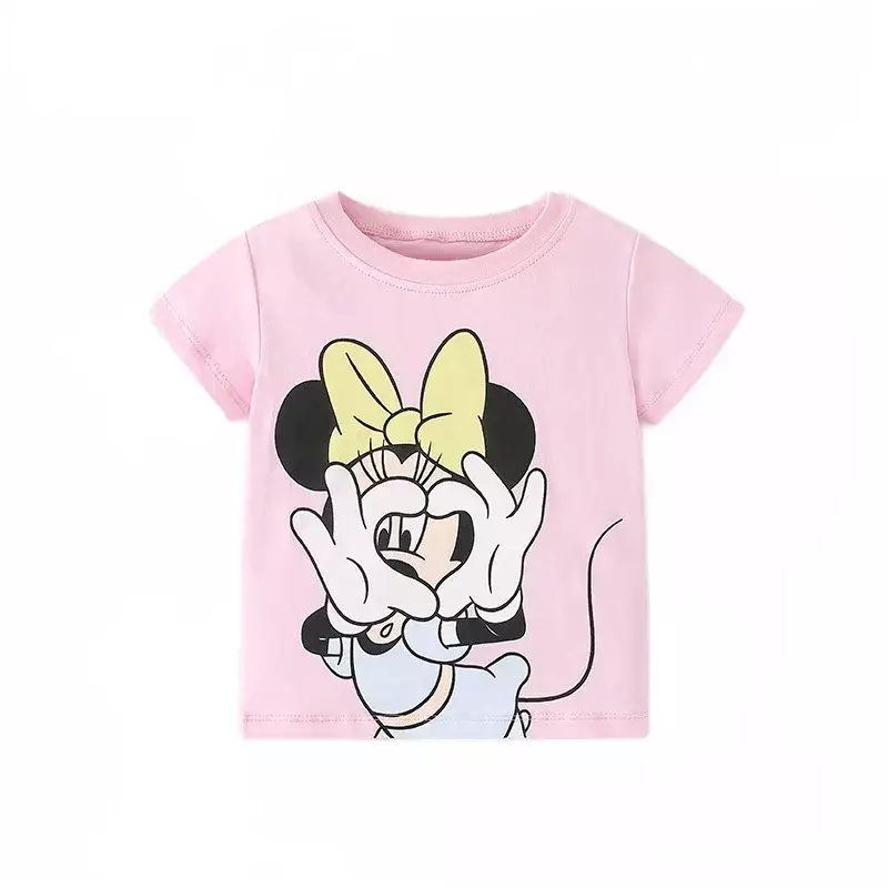 Camiseta de manga corta de algodón para niñas pequeñas, camiseta de fondo de algodón para niños de 3 a 7 años