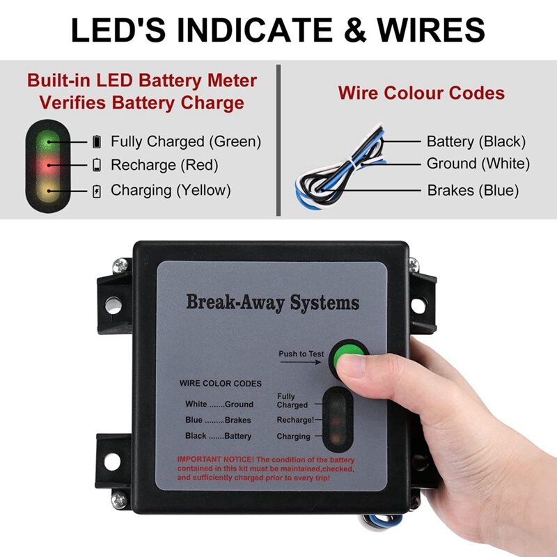 Trailer Brakes Breakaway Kit With Switch LED Test Light Electric Breakaway System