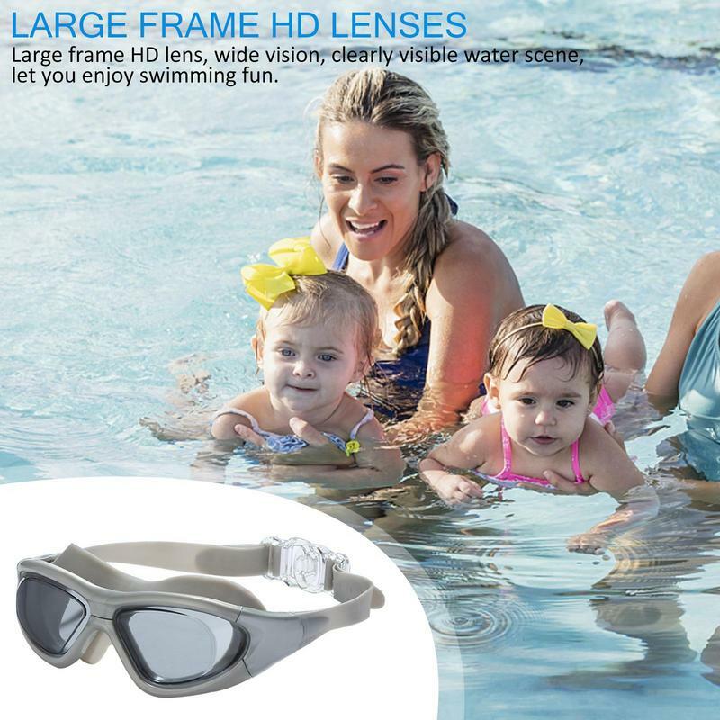 Óculos de piscina ampla para homens e mulheres, óculos anti-nevoeiro, proteção UV, sem vazamento, adulto, crianças