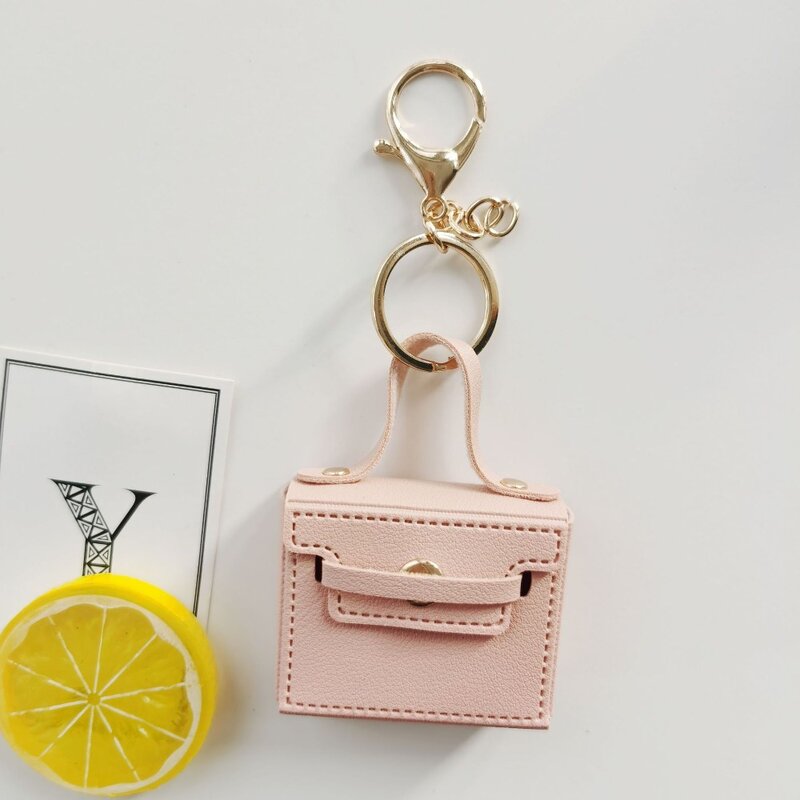 Gift PU Leather Coin Purse Keychain Solid Color Wallet Mini Bag Earphone Storage Bag Bag Pendant Small Square Bag Children