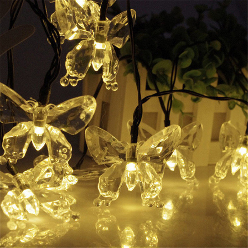 Kryształowy motyl LED Solar Fairy łańcuchy świetlne boże narodzenie wodoodporny nowy rok solarne lampy LED Garland ogrodowa dekoracja ślubna