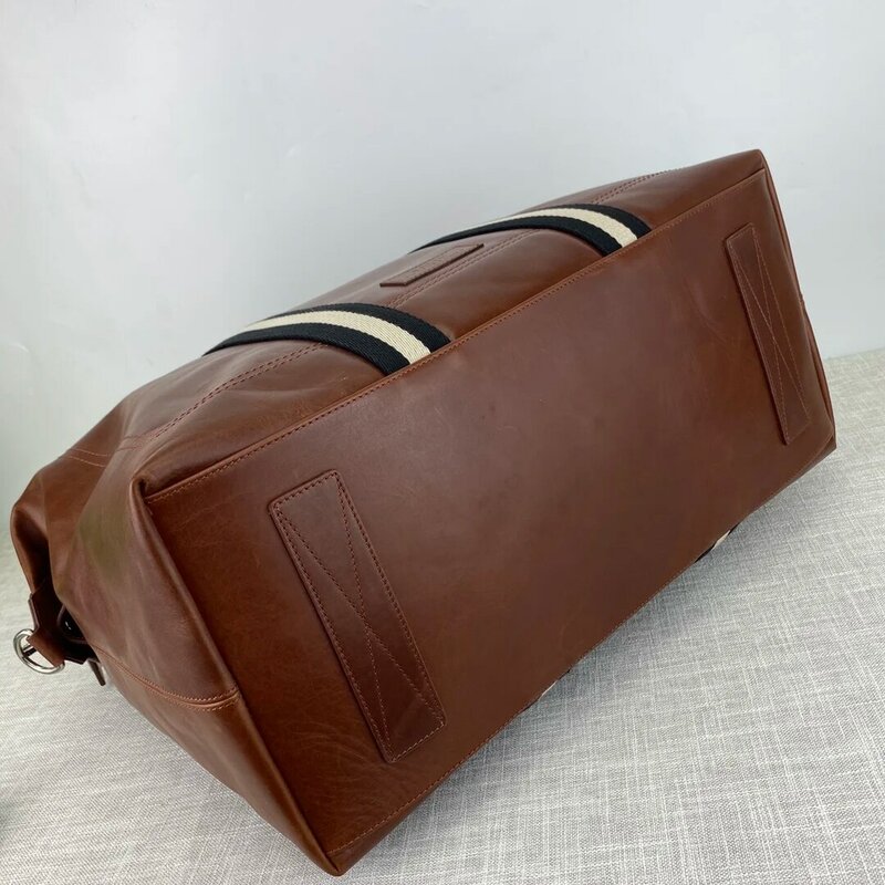 New B Brand Travel Bag Fashion Striped Design Outddor Business Causal Briefcase Leather High Quality  Large Capacity Handbag