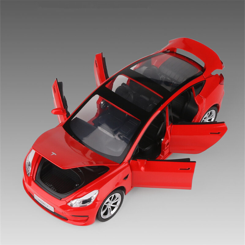 Modelo Tesla 3 de coche de aleación, vehículo de juguete de Metal fundido a presión, modelo de coche de simulación de sonido y luz, Colección para niños, juguete para regalo, 1:24