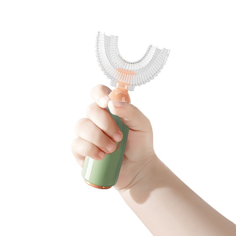 만화 핸드 헬드 360 학위 자형 아기 칫솔 부드러운 실리콘 치아 브러쉬 어린이 치아 클리너 구강 관리 청소 도구