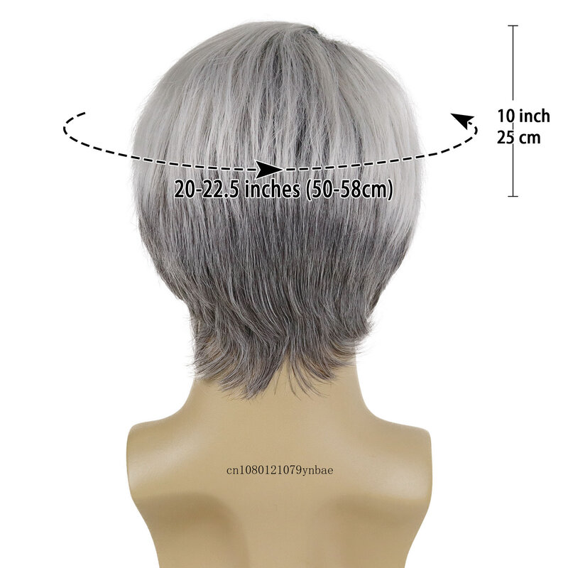 Short Haircut Grey Synthetic Hair Wigs for Men Daddy Wig with Bangs Daily Fancy Dress Party Cosplay Halloween Adjustable Cap