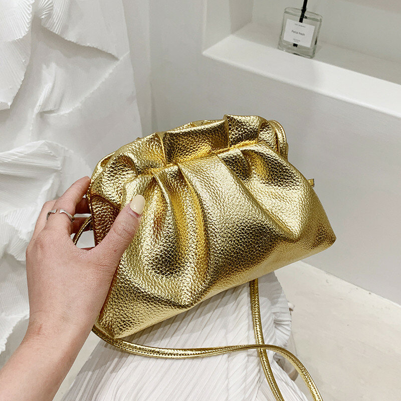 Luxuriöse Gold Wolke Tasche Für Frauen Leder Hobos Retro Wolke Crossbody-tasche Kleine Telefon Tasche Design Kupplung Clip Tasche Weibliche bolsa