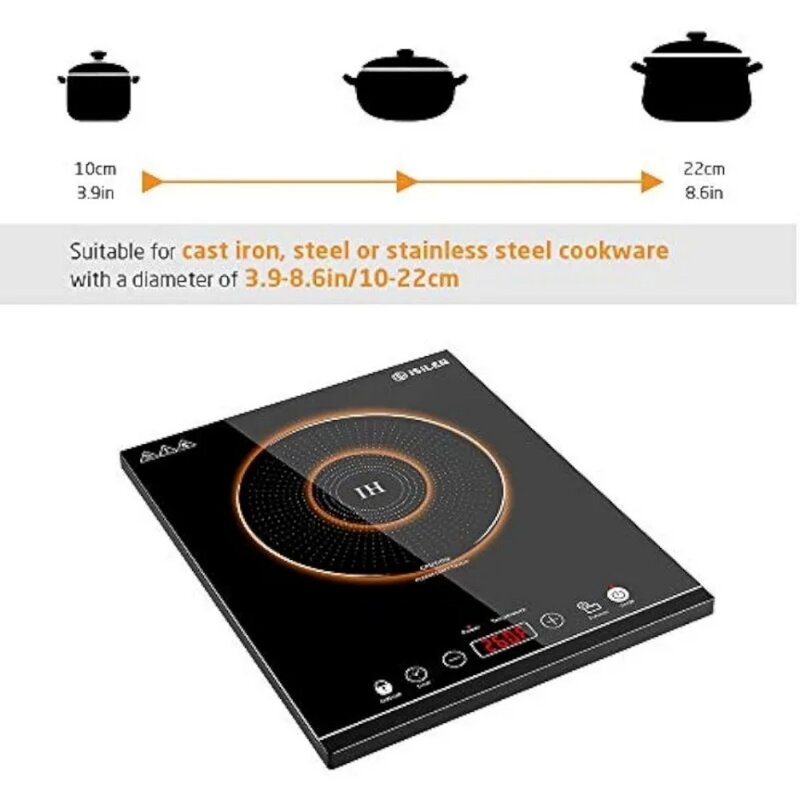 Portable Induction Cooktop,iSiLER 1800W Sensor Touch Electric Induction Cooker Hot Plate with Kids Safety Lock,6.7" Heating Coil