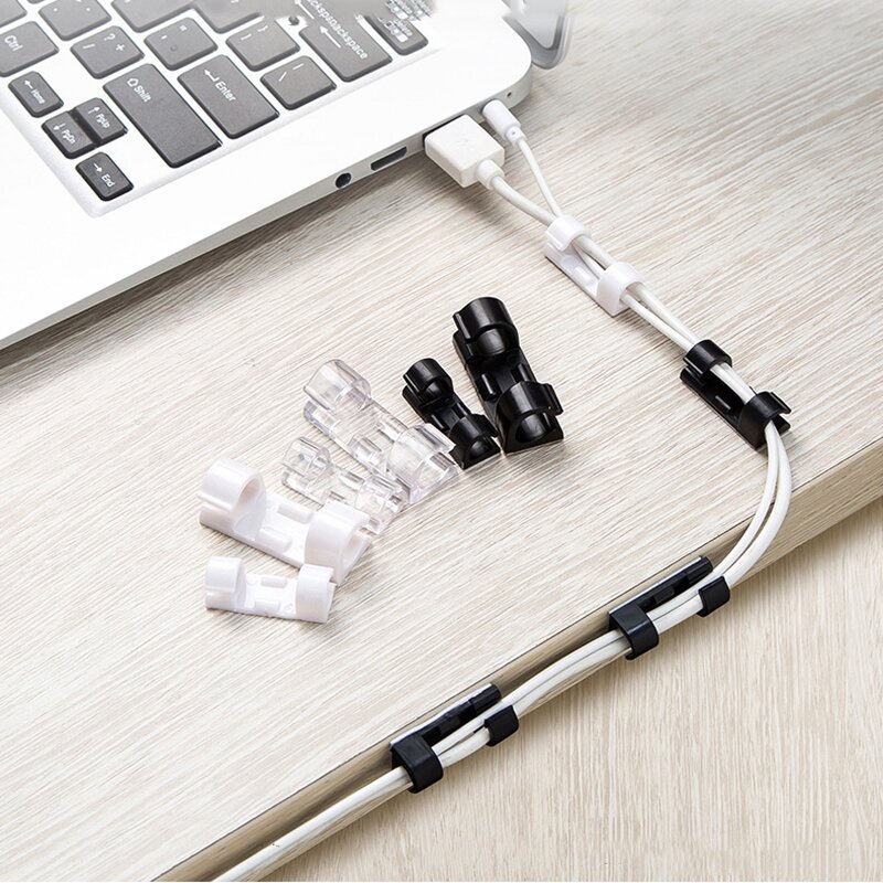 20 Buah/Set Klip Manajemen Kabel Kawat untuk Desktop Organizer Kabel Data Kabel Perekat Diri Kabel Pengisi Daya Pemegang Manajemen Winder