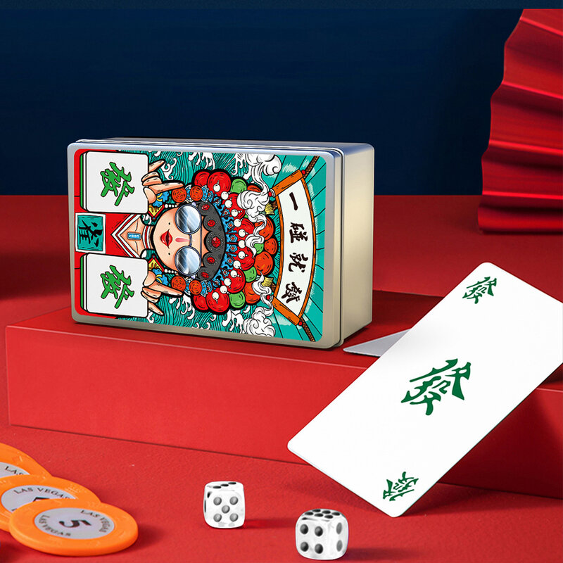 Juego de cartas Mahjong Pokers, juego de cartas de papel de viaje, portátil, impermeable, accesorios para fiesta de reunión familiar, 144 cartas por juego