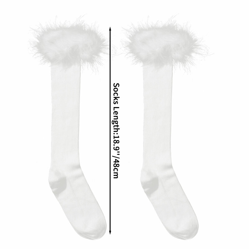 Women Girls Cotton High Socks Stylish Feather Lace Stretchy Solid Color Socks Spring Autumn Socks for Lolita Party Cosplay