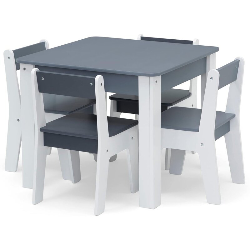 โต๊ะและเก้าอี้รับประทานอาหารสำหรับเด็กโต๊ะสีเทา/ช่องว่างสีขาวสำหรับเด็กและ4ชุดเก้าอี้-greenguard ทองของเล่นสำหรับเด็กน้ำหนัก