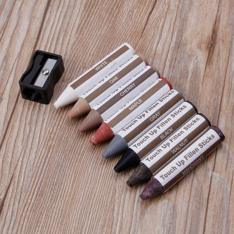 17 Pcs Wood Stain Touch-Up Restore Marker Wax Sticks with Sharpener Wood Floor Scratch Repair Marker for Home Carpenters