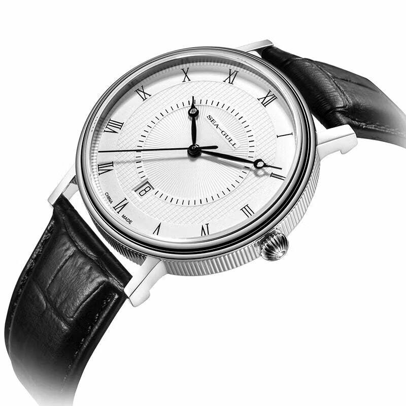 Seagull jam tangan mekanis otomatis bisnis Fashion jam tangan gaya pasangan sabuk antiair safir 819.6022