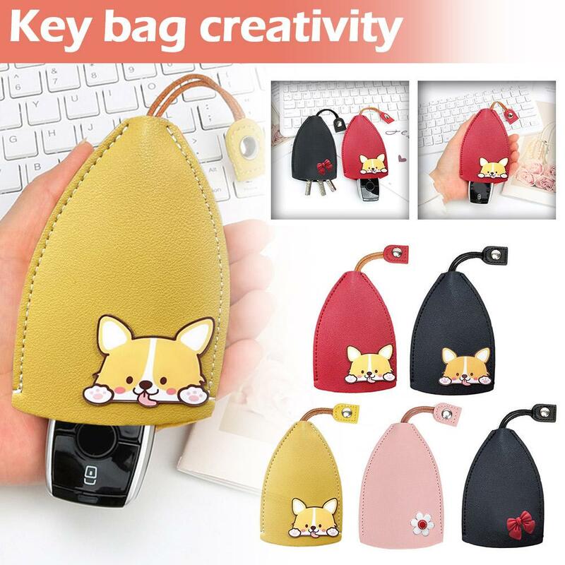 1pc Cute Cartoon Key Protector Car Key Holder Household Cute Key Organizer Cover Lock Key Key Leather Universal Bag Bag PU M7X5