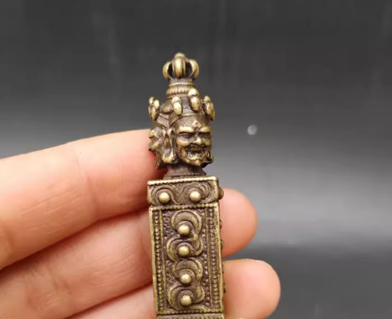 Bronzen Diverse Stukken Antiek Vierkant Zegel Tibetaans Patroon