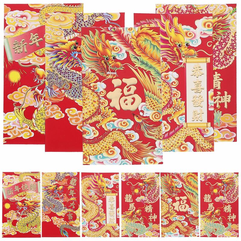 30 buah amplop merah gaya Cina paket uang Tahun Baru tas uang keberuntungan 2024 amplop merah gaya acak amplop merah Tahun Baru