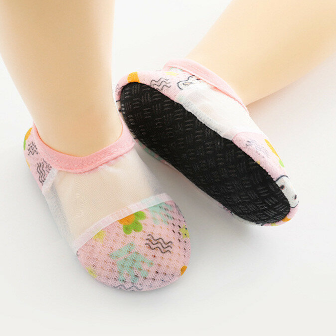 Sepatu jaring bayi laki-laki perempuan kaus kaki gambar kartun lucu kaus kaki balita antilembap kaus kaki tanpa alas kaki sepatu antiselip