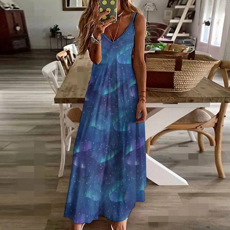 오로라 보레알리스 민소매 원피스, 우아한 세련된 웨딩 이브닝 드레스, 여름 원피스, 2024 유행
