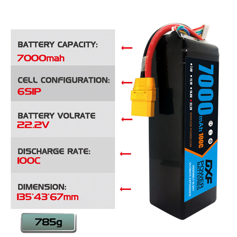 DXF-Batterie Lipo pour Voiture, Camion RC, Bumosquito Truggy, 3S, 4S, 6S, 11.1V, 15.2V, 14.8V, 7.4V, 22.2V, 6500mAh, 7000mAh, 8000mAh, 6750mAh, 5200mAh, 1/8