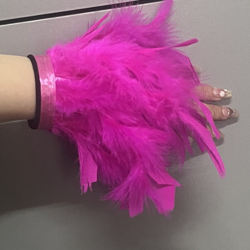 2023 Women Sexy Natural Fur Feather cuffs for wrist feather bracelet arm fur sleeves feather cuff snap bracelet Feather Anklets