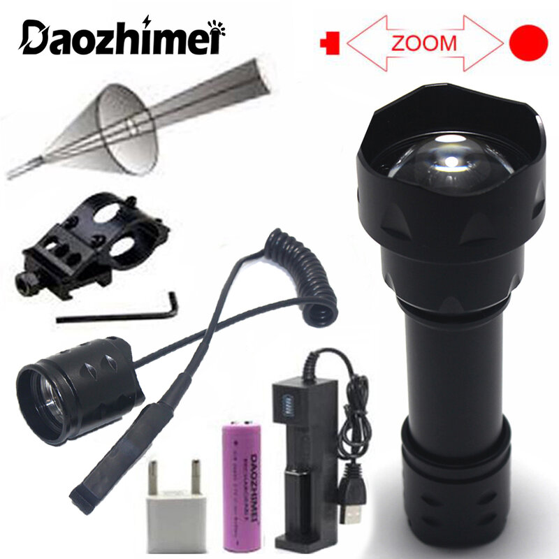 Powerful Tactical Zommable LED Flashlight Green/Red LED Hunting Flashlight 18650 Zoom Lantern Predator Light +Rifle Scope Mount
