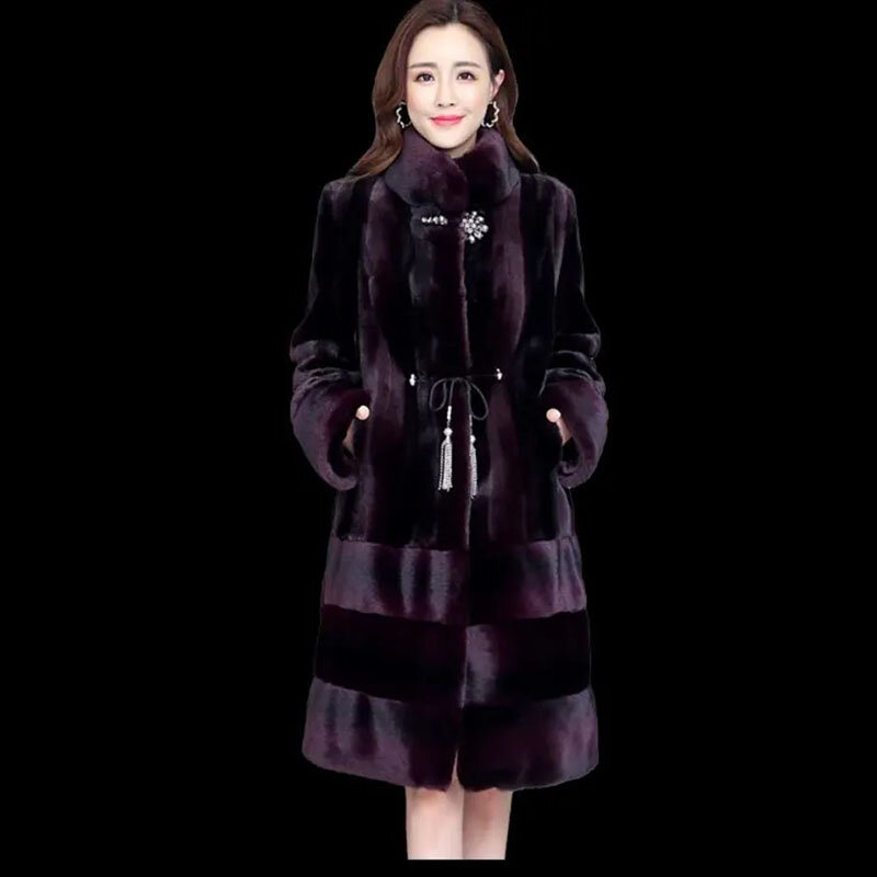 Zimowy płaszcz z nowym temperamentem damski cały kawałek luźny stójka o średniej długości