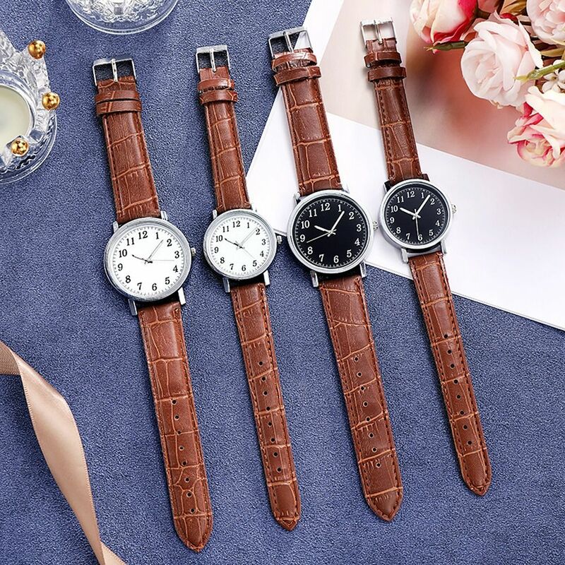 Modny zegarki dla par cyfry arabskie Dial Ladies zegarek kwarcowy bransoletka z ekologicznej skóry miłośnicy zegar urodziny prezenty