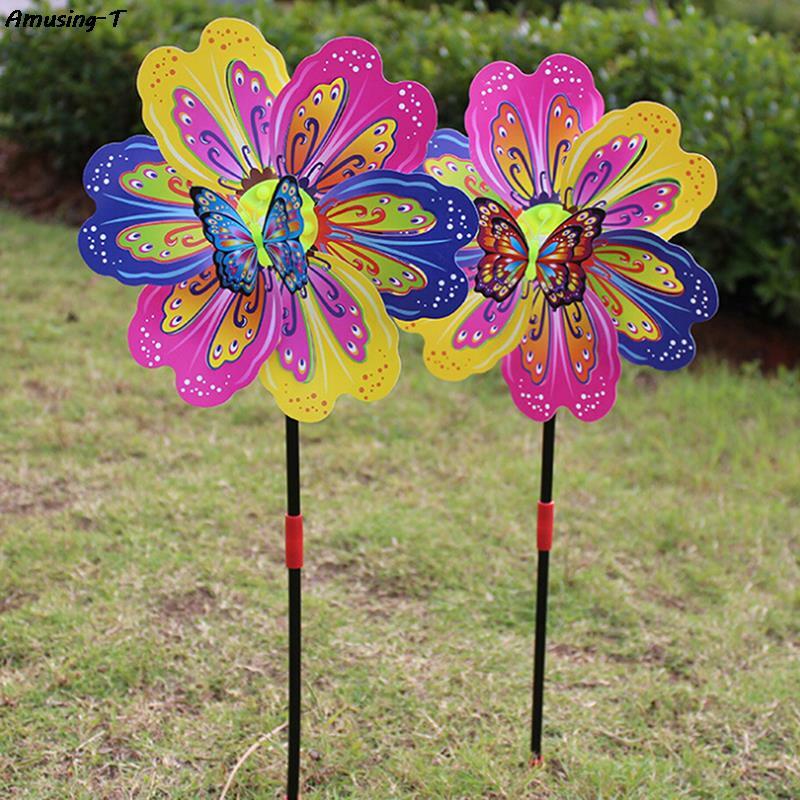 1 szt. Wiatrak motylkowy 3D wielokolorowy wiatrak motyl kwiat kolorowy wiatraczek dekoracja obejścia ogrodowy zabawka dla dzieci