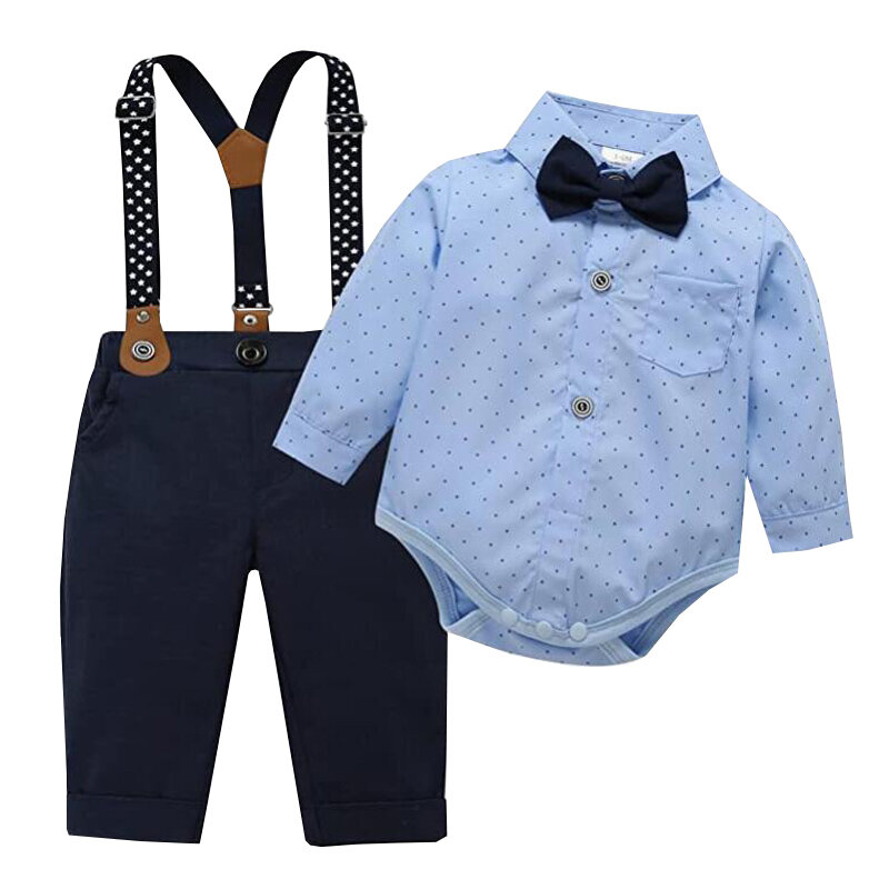 Set pakaian pernikahan Formal untuk bayi laki-laki, kostum pesta ulang tahun anak balita 3 6 12 18 24M Bodysuit Suspender Suit