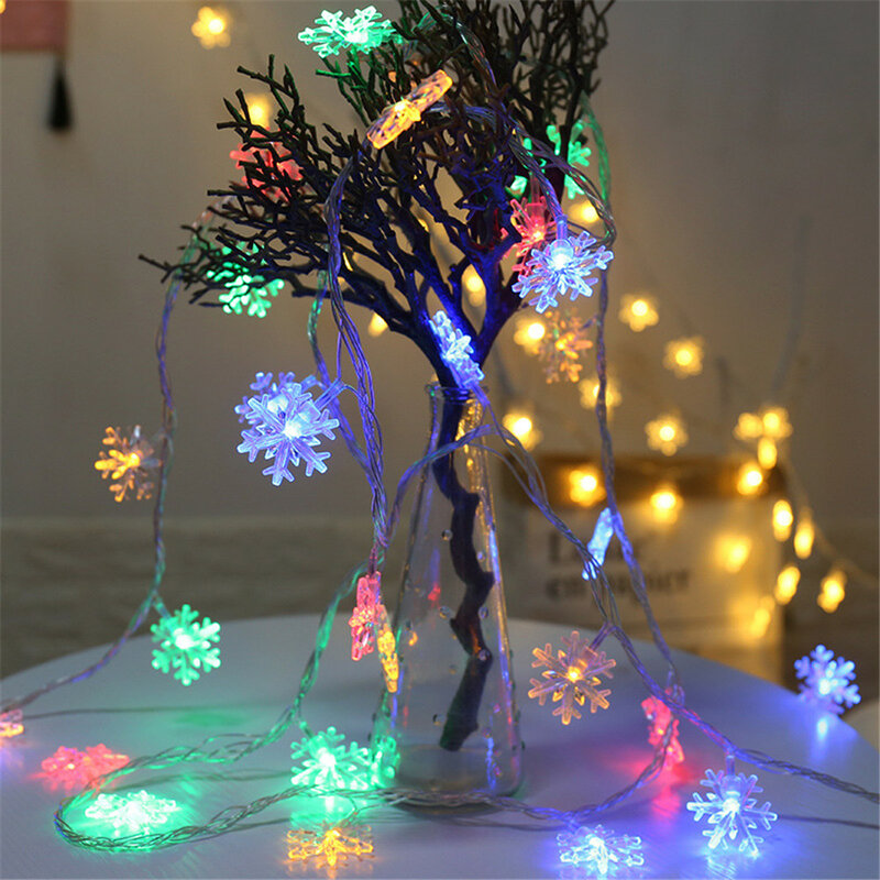 USB/Battery Powered 3/6/10M LED Snowflakes String Light Outdoor Christmas Garland Holiday Fairy Lights for Party Home Decoration