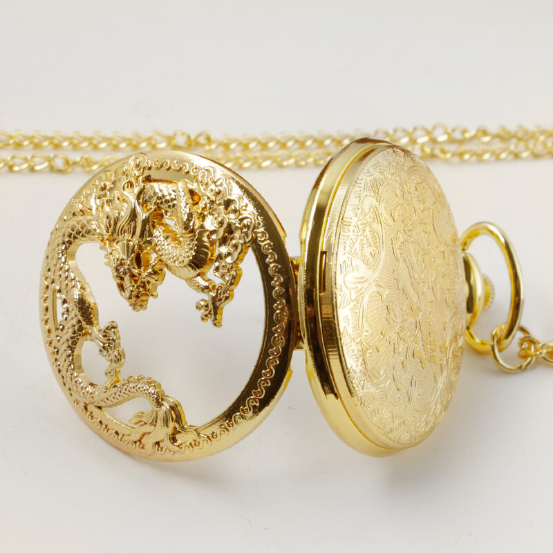Luxus Gold Drachen Halskette China Stil Anhänger Taschenuhr Glück Amulett Frieden Maskottchen Geschenke für Frauen Männer reloj de bolsillo