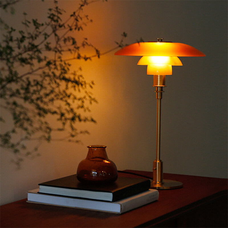โคมไฟตั้งโต๊ะ LED ทำจากแก้ว PH3สไตล์เดนมาร์กทันสมัยสำหรับอ่านหนังสือข้างเตียงห้องนอนห้องรับแขกห้องนอนห้องเรียนตกแต่ง48ชั่วโมง
