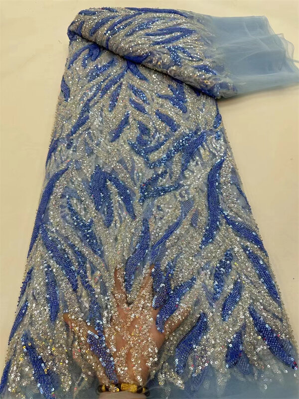 Африканская французская вышивка блестками кружевная ткань для жениха 2024 тюль сетка из бисера Кружевная Ткань 5 ярдов для африканских платьев Шитье
